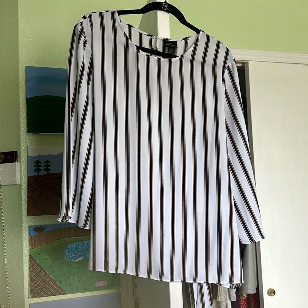 Black White Striped Business Blouse